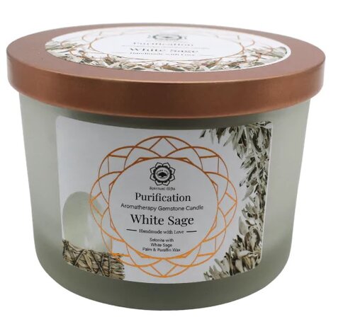 Edelsteenkaars purification white sage seleniet