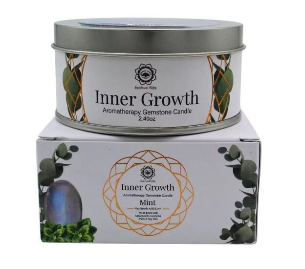 Edelsteen geurkaars inner growth mint maansteen