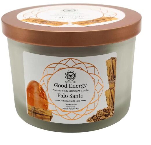 Edelsteenkaars good energy palo santo carneool